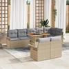 VidaXL 9-Piece Garden Dining Set with Cushions Beige Poly Rattan Acacia 3349349