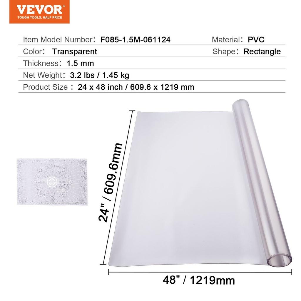 PVC Table Protector 24x48 Inch Frosted Plastic Desk Protector 1.5mm Thick