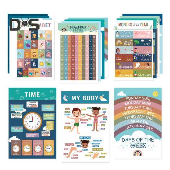 16Pcs/Set Educational Poster Alphabet Number Animal Color Weather Learning Nursery Preschool Kindergarten Early Education Wall Hanging Decoration