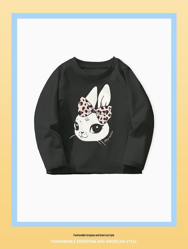 Autumn/Winter Girls' Long-Sleeve Cartoon Rabbit T-Shirt - Casual European & American Style