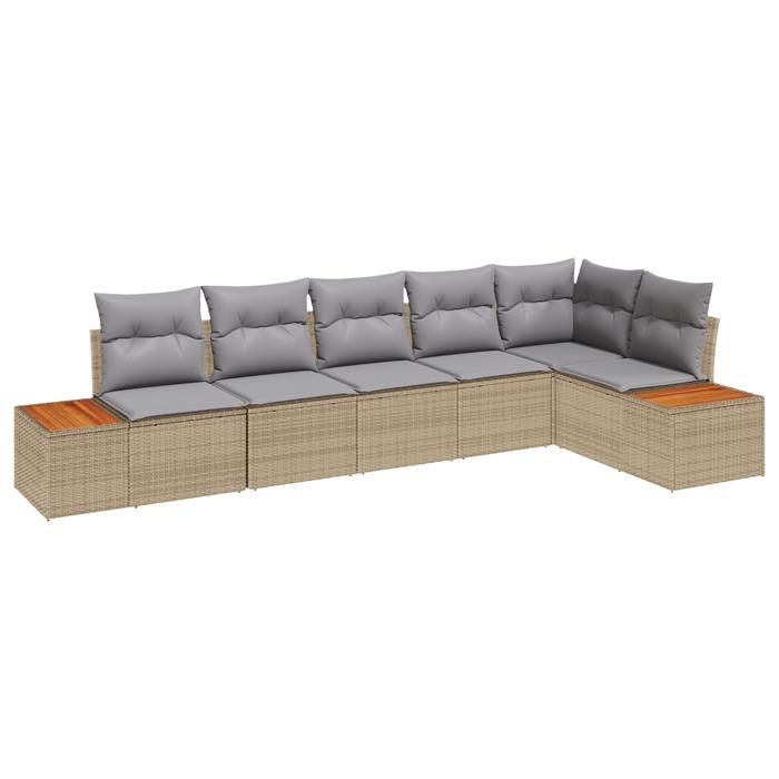 VidaXL Ensemble de Canapé de Jardin 6 Pièces avec Coussins Beige Rattan Acacia 3348096