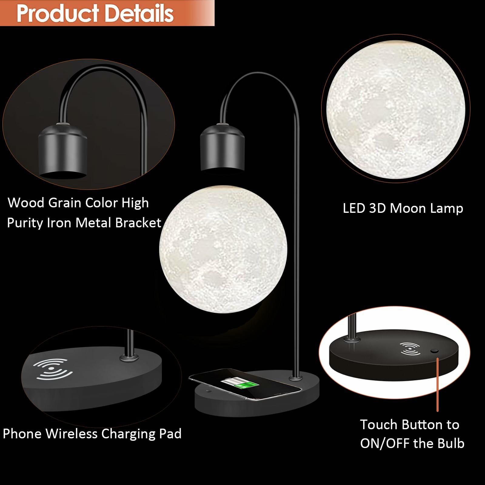 

2-in-1 Magnetic Levitating 3D Floating Moon Lamp with 15W Wireless Charger Bedroom Decoration US Plug