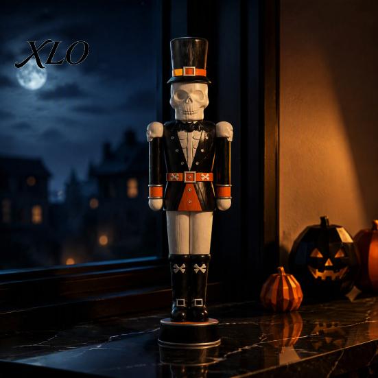 Festival Atmosphere Resin Crafts Halloween Skeleton Nutcracker Figurine, Gothic Skull Soldier Statue, Spooky Decorations Ornament for Window