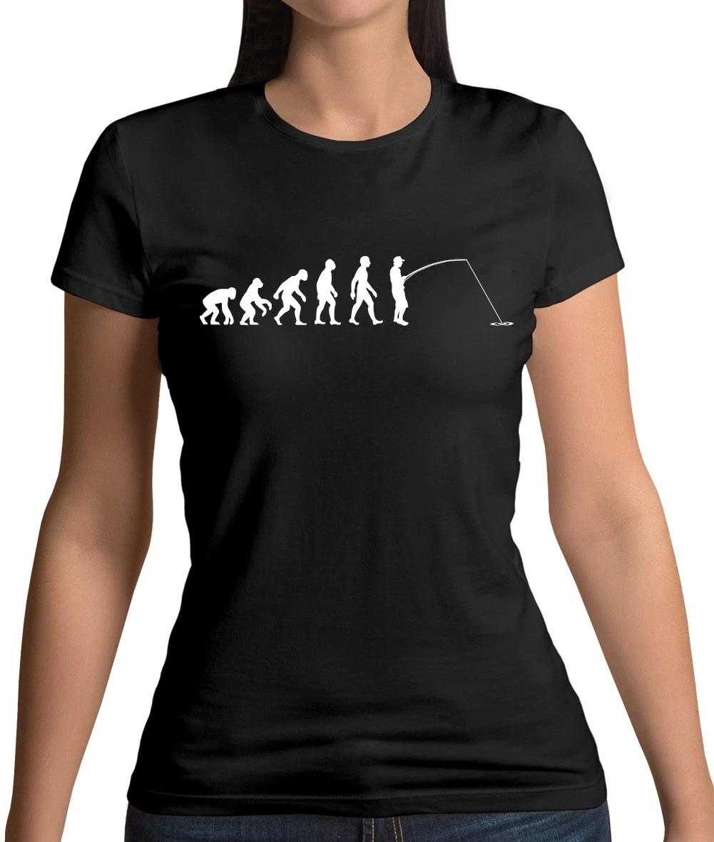 Evolution of Man Fishing - Womens T-Shirt - Fish Fishing Rod Angler L