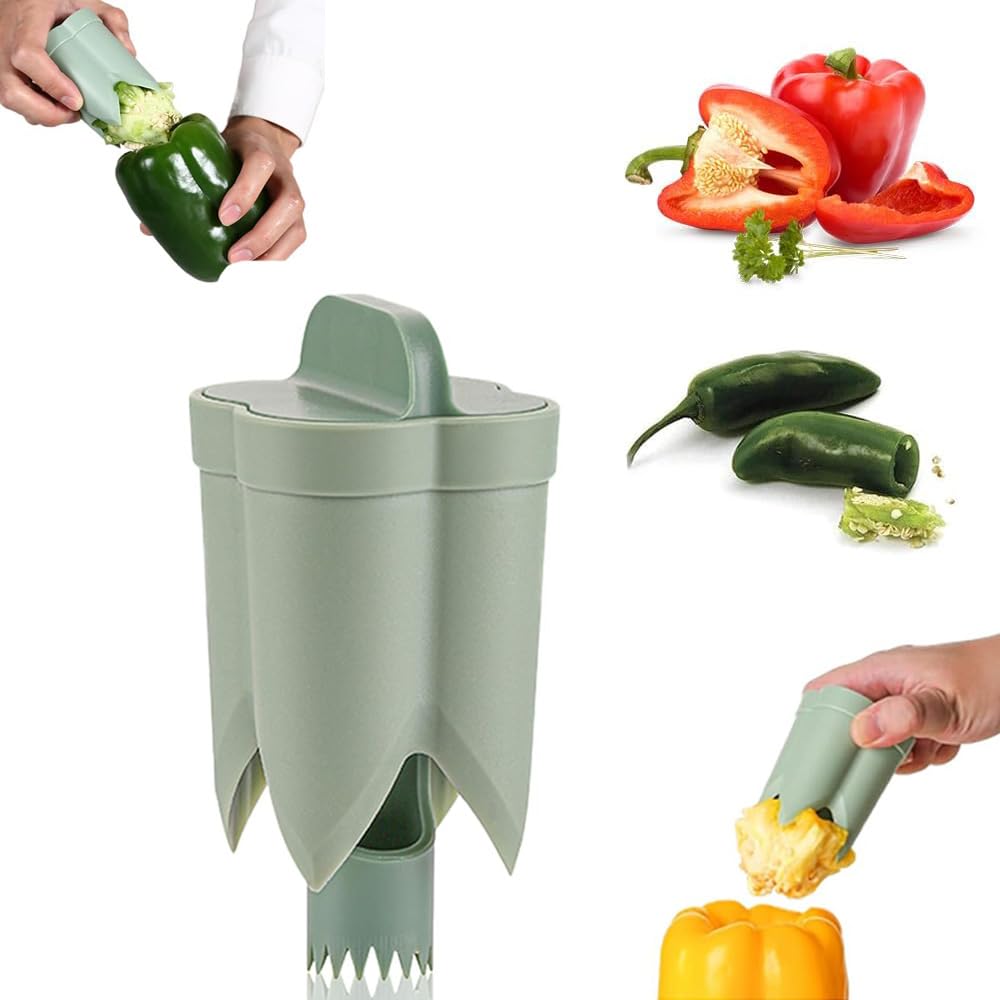 Pepper Seed Corer Remover, 2 in 1 Bell Pepper Cutter Pepper Porer Seed Remover Tool, Pepper Deseeder Bell Pepper Corer Tool Pepper Cutter зелёный
