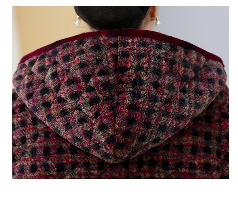 Women's Plus Size Plaid Cotton Jacket for Older Adults - Autumn/Winter Outerwear