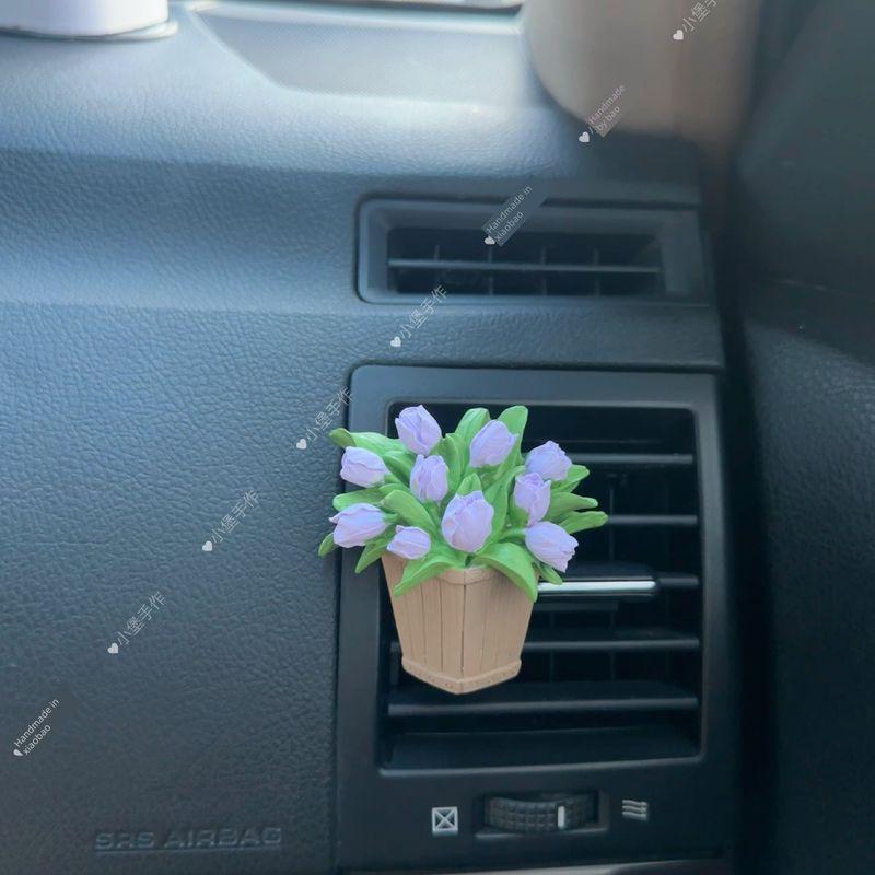 New Style Potted Tulip Butterfly Car Fragrance Diffuser Car Interior Air Conditioning Vent Aroma Stone Decorative Accessory for Women