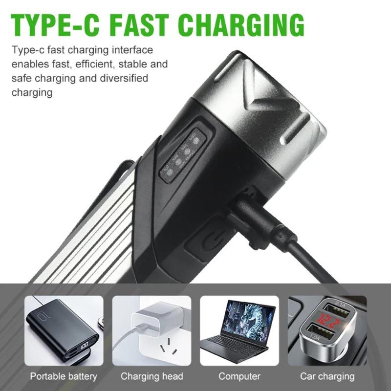 Car LED Strong Light Flashlight Portable Magnet Camping Torch 90 ° Rotatable Head Multifunctional Folding Handheld Work Lights