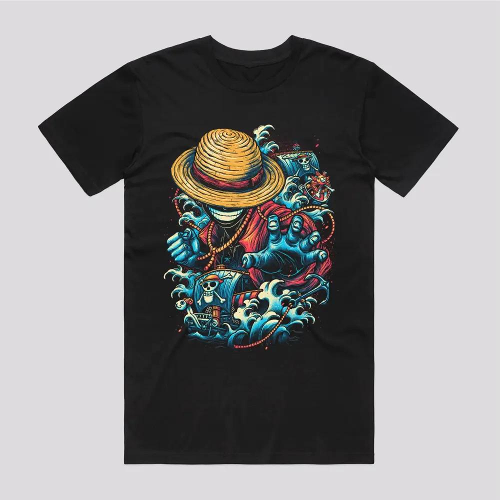 

Summer 2026 One Piece Luffy The King of The Sea Ink Style Theme 100 Cotton Print Loose Tshirt for Unisex and Women Top S