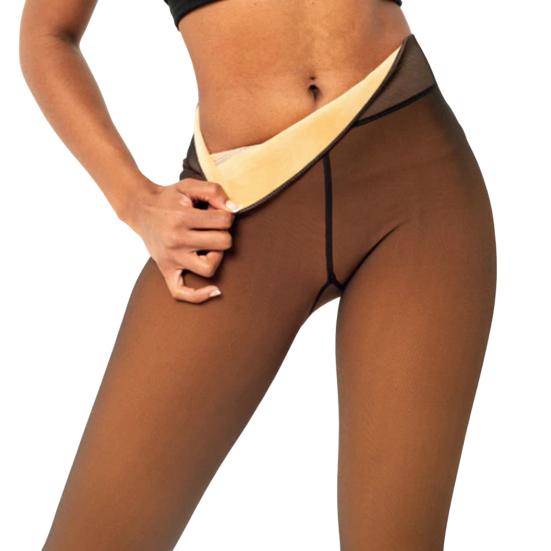 Women Fleece Lined Tights Winter High Waist Plus Size Leggings Sheer Warm Pantyhose Fake Translucent Thermal Thick Tights for Dresses Date Party Wear