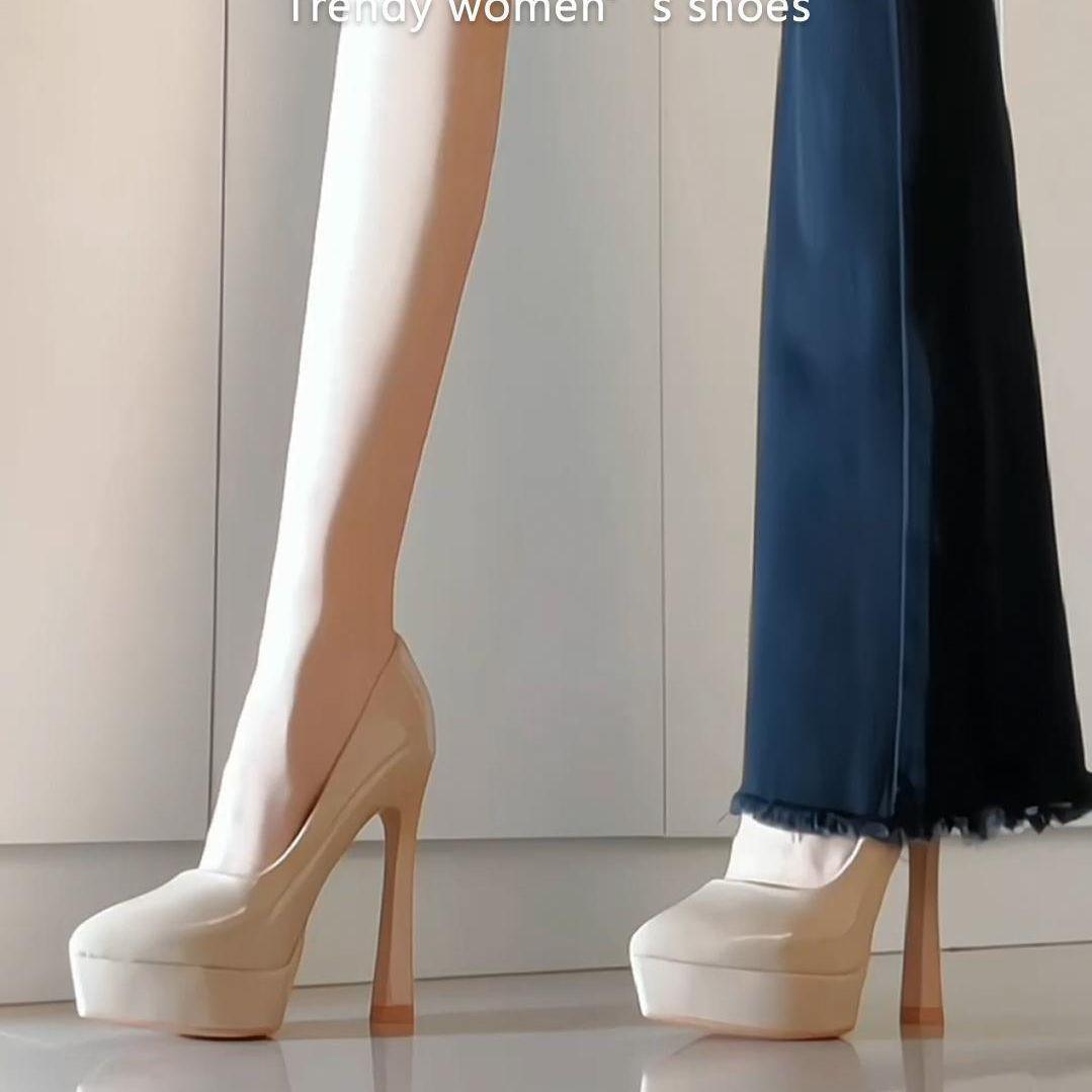 

Весна и осень 2025 новая водонепроницаемая таблица ню высокие каблуки женские лакированные универсальные этикет подиум толстый каблук не устают ноги одинарная обувь 37