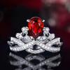 Women Luxury Pear Crown Ring Simulated Diamond Engagement Ring with Colored Gemstones