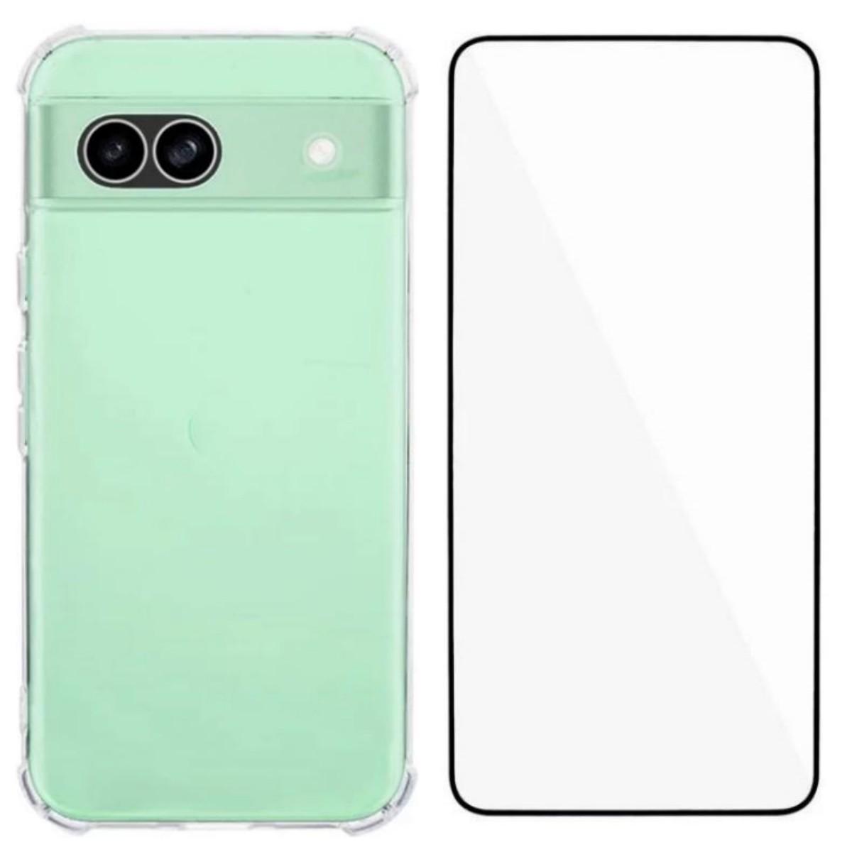 

For Google Pixel 8a TPU Case WANLONFENG WL3 Series 1.5mm Phone Cover with Tempered Glass Film Transparent