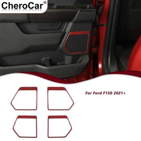 4X Side Door Speaker Horn Frame Cover Red Carbon Fiber For Ford F-150