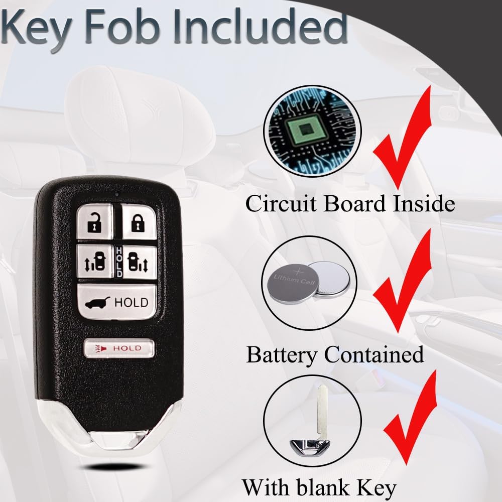 Key Fob Keyless Entry Fits for 2014 2015 2016 2017 Honda Odyssey EXL Touring Remote Control Proximity Smart Key Replacement KR5V1X 72147-TK8-A61 6