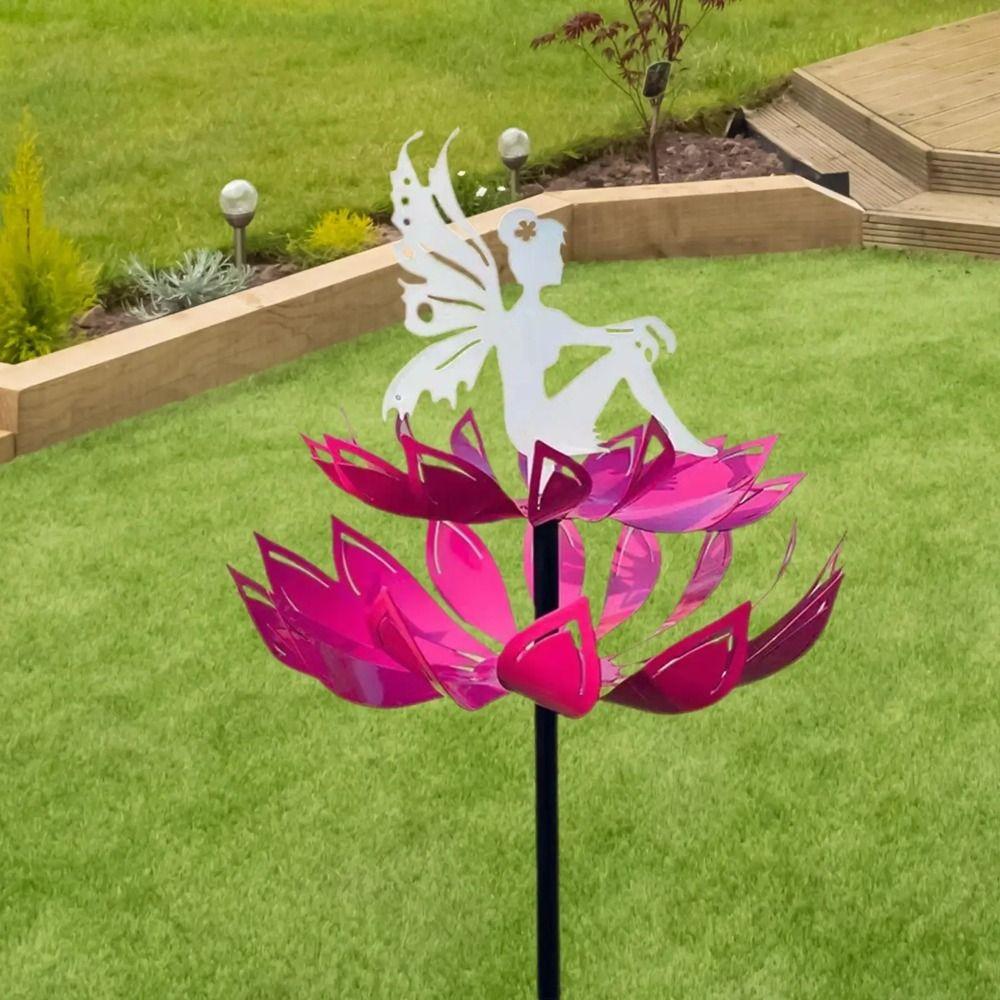Detachable Garden Flower Fairy Sculpture Iron Art Metal Windmill Wind Spinner  Park