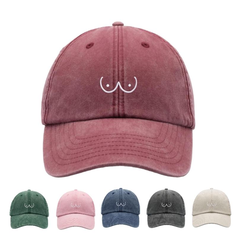 1pz Berretti da Baseball Cartoni Animati Boobs per Donne, Vintage Lavato Divertente Unisex Cappello da Papà a Profilo Basso Regolabile per Sport Vacanza Estiva