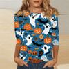Women's Fashion Casual Three-quarter Sleeve Halloween Printed Round Neck Top