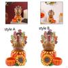 Candle Holder Turkey Statue with Pumpkin Ornament Decoration Thanksgiving Sculpture Resin Figurine