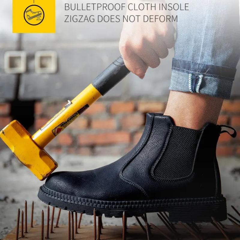 Steel Toe Work Boots for Men Leather Work Shoes Waterproof Safety Shoes Industrial Construction Protective Shoes with Metal Toe
