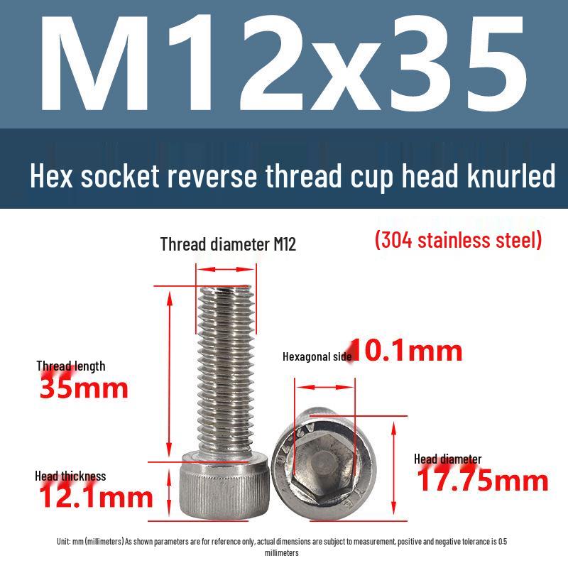 Yigu Yigu 304 Stainless Steel Reverse Thread Knurled Hex Socket Cup Head M6-M12 Screws