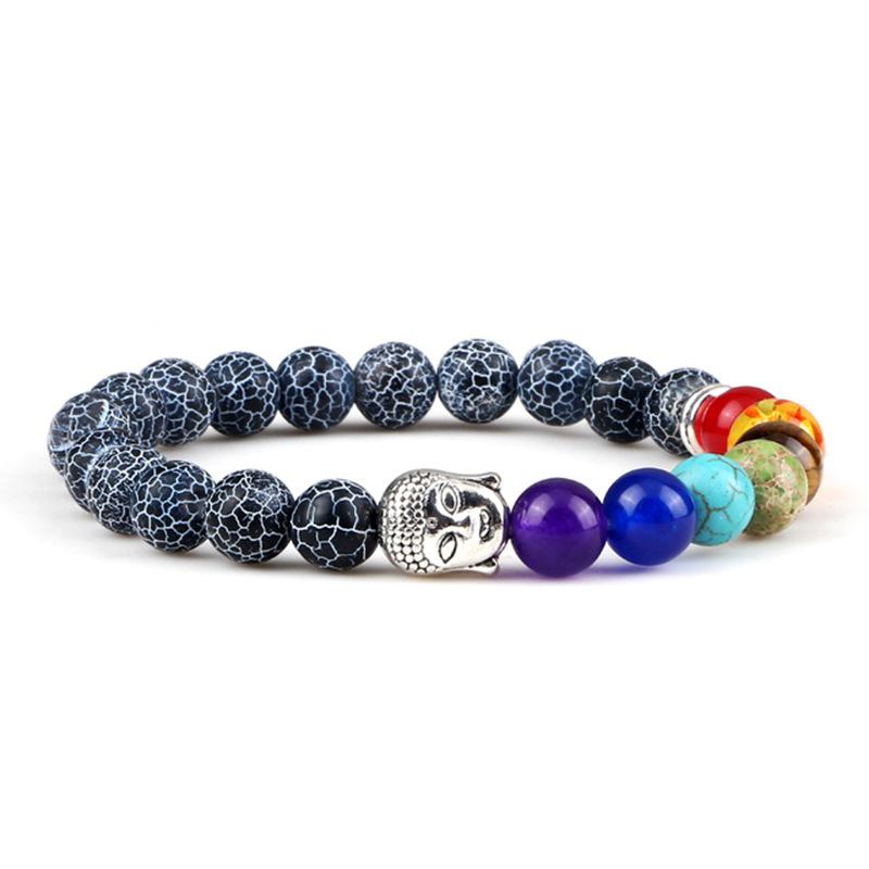 Trendy Women's Elastic Beaded Bracelet with Buddha Head - Multicolored