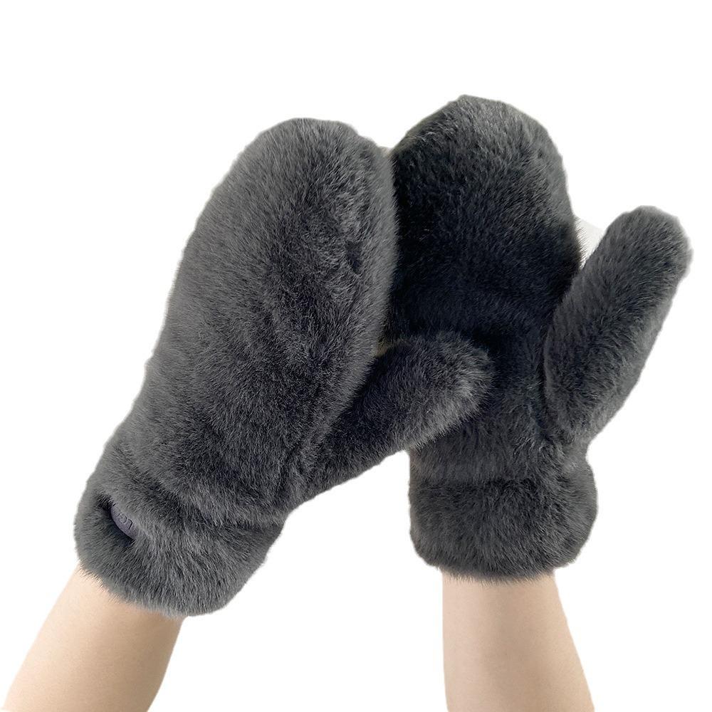 Winter Plush Thickened Warm Gloves - Cute, Fashionable, Windproof Mittens for Students