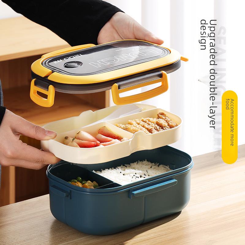 Compartmentalized Double-Layer Lunch Box with Thickened PP Plastic, Microwave-Safe for Students and Office Workers