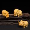 Taihang Cliff Cypress African Animal Trio Carving - Cute Wooden Hippopotamus, Elephant & Rhinoceros Ornament