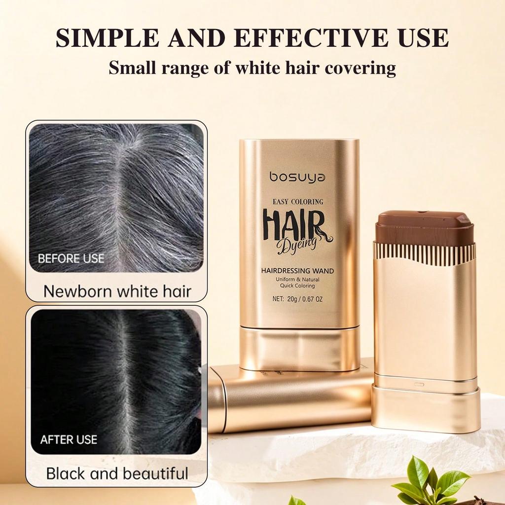Disposable Hair Touch-Up Stick, Black Hair Color Cover-Up Tool, Natural Coloring Without Scalp Damag