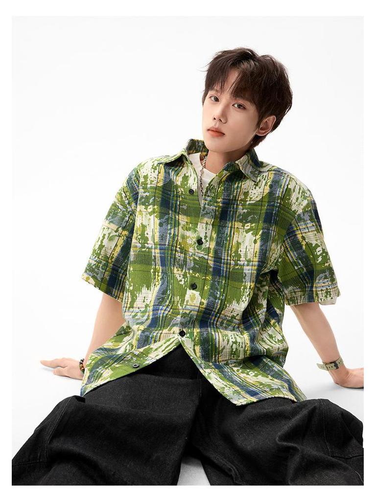 Herren Sommer Tie-Dye Color Block Kurzarmhemd - Hong Kong Stil Locker Lässig Oberteil