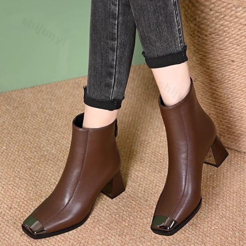 Women Ankle High Heels Chelsea Boots Square Toe Shoes Designer Pumps 2026 Autumn Winter New Modern Ankle Boots Women Short Boots
