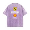 Vintage Washed Black Ferrari F1 Racing T Shirt Oversized Short Sleeve Tee Retro Motorsport Sponsor Logo Print Casual Streetwear Loose Top