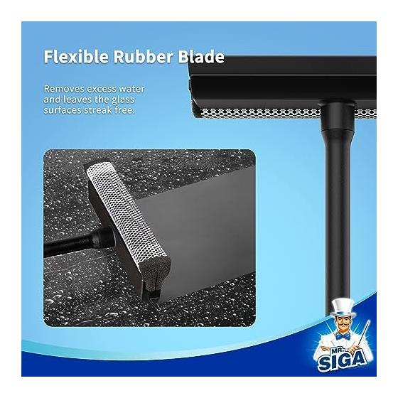 MR.SIGA Professional Car Window Cleaning Squeegee for Bathroom Glass Wall Cleaning with Handle, 2 in 1 Window Cleaning Squeegee Window Cleaning