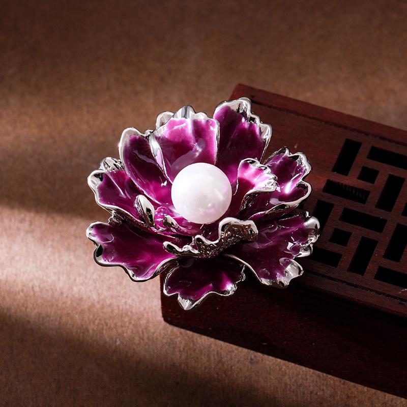 

Exquisite Chinese Style Imitation Pearl & Enamel Peony Brooch for Cheongsam/Hanfu фиолетовый