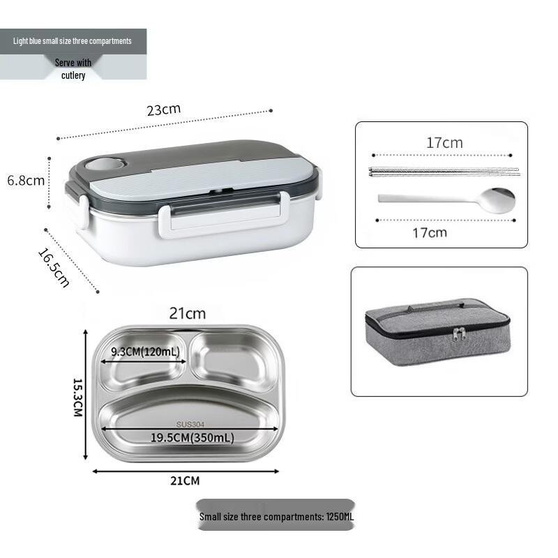 

304 Stainless Steel 3-Compartment Lunch Box