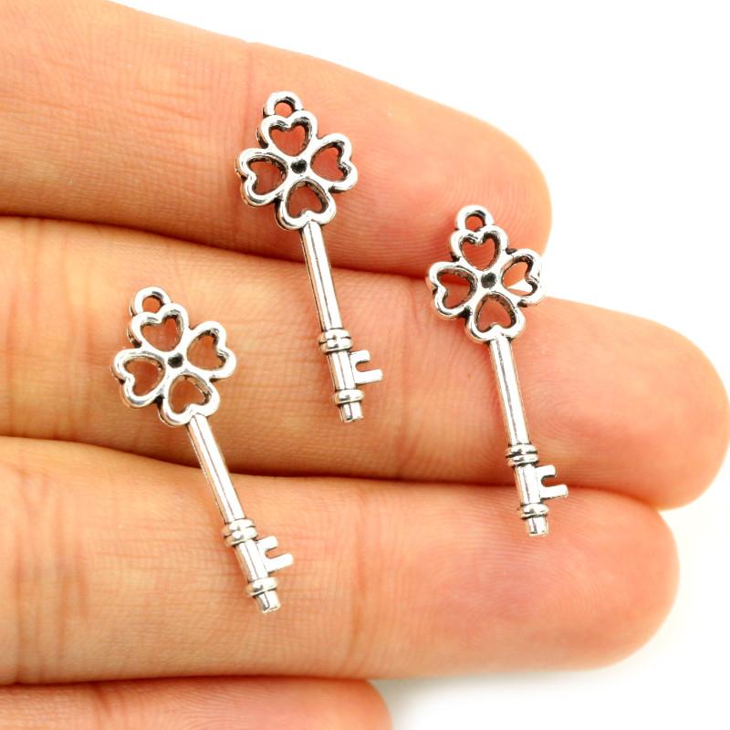 25x9mm 40pcs Bronze Antique Silver Plated Key Handmade Charms Pendant:DIY for bracelet necklace
