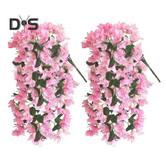 2Pcs Hanging Artificial Bougainvillea Speetabilis UV Resistant Realistic Fake Flower Wedding Party Indoor Outdoor Garden Yard Wall Hanging Faux Bloom