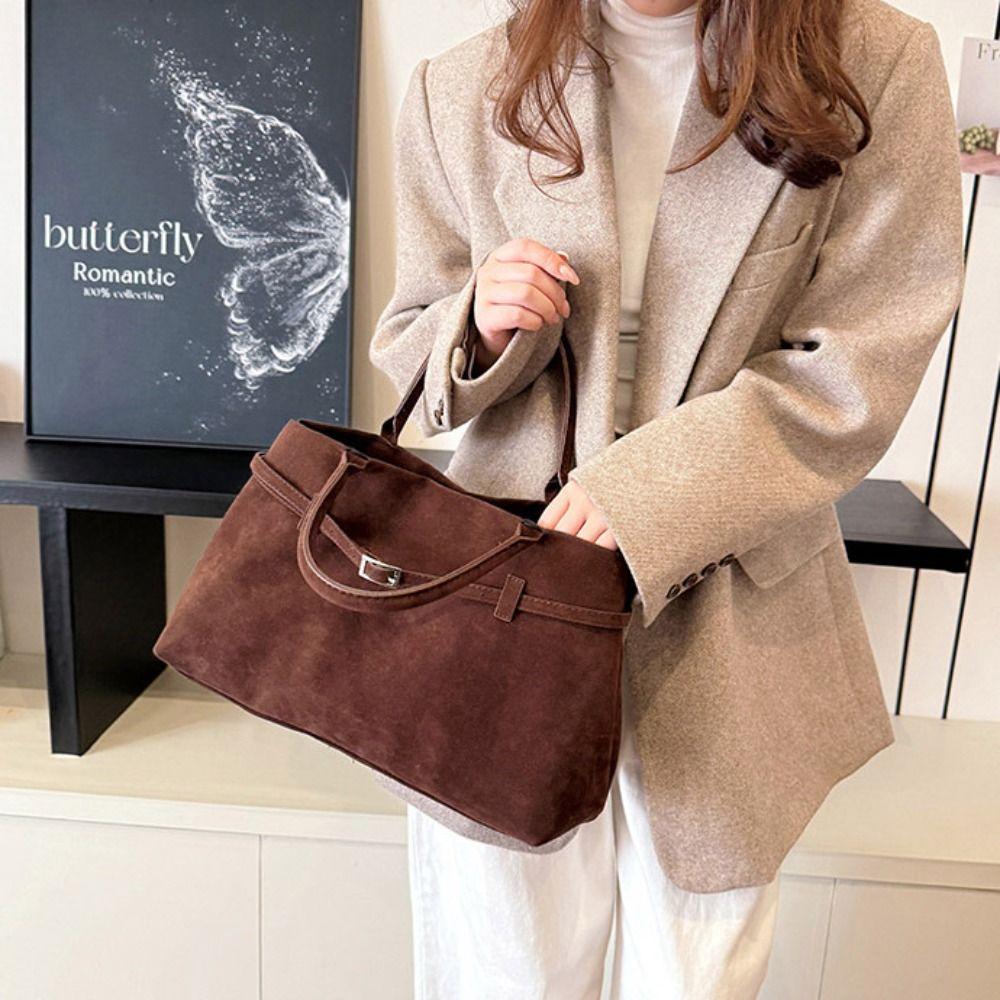 Korean Style Suede Shoulder Bag Tote Bag Underarm Packs Casual Matte PU Handbag  Girls