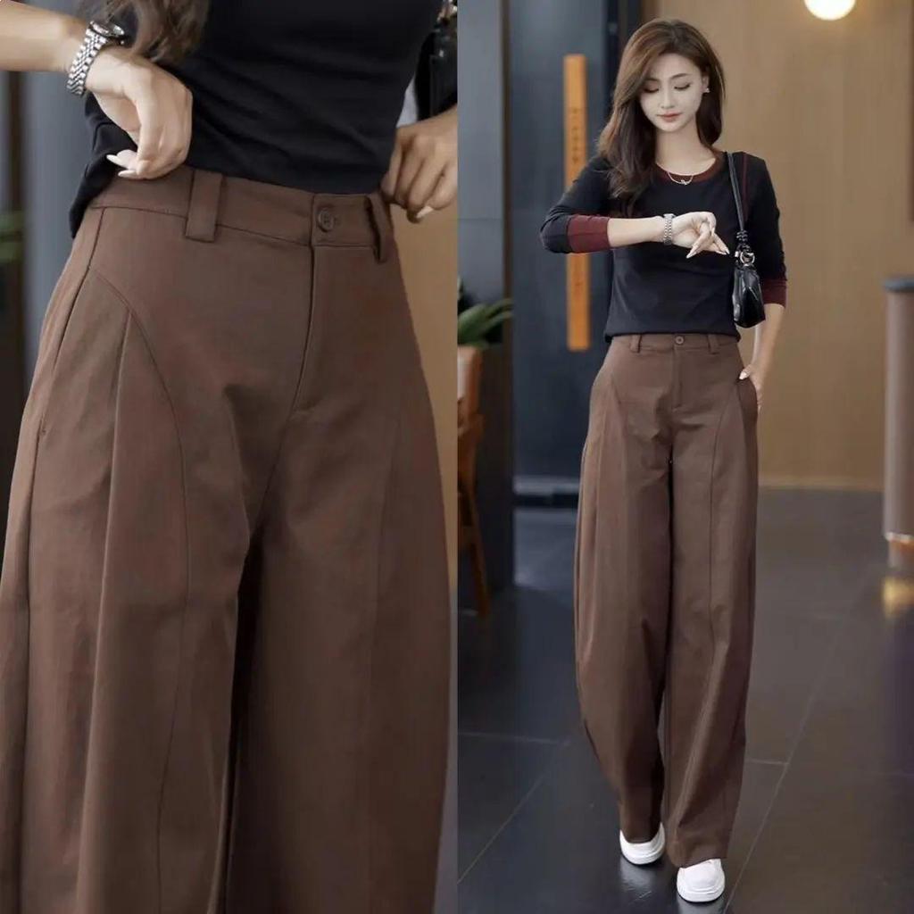 Trendy 2026 Wide-Leg Cargo Pants - High-Waisted, Loose, Slimming, Casual for Spring & Autumn