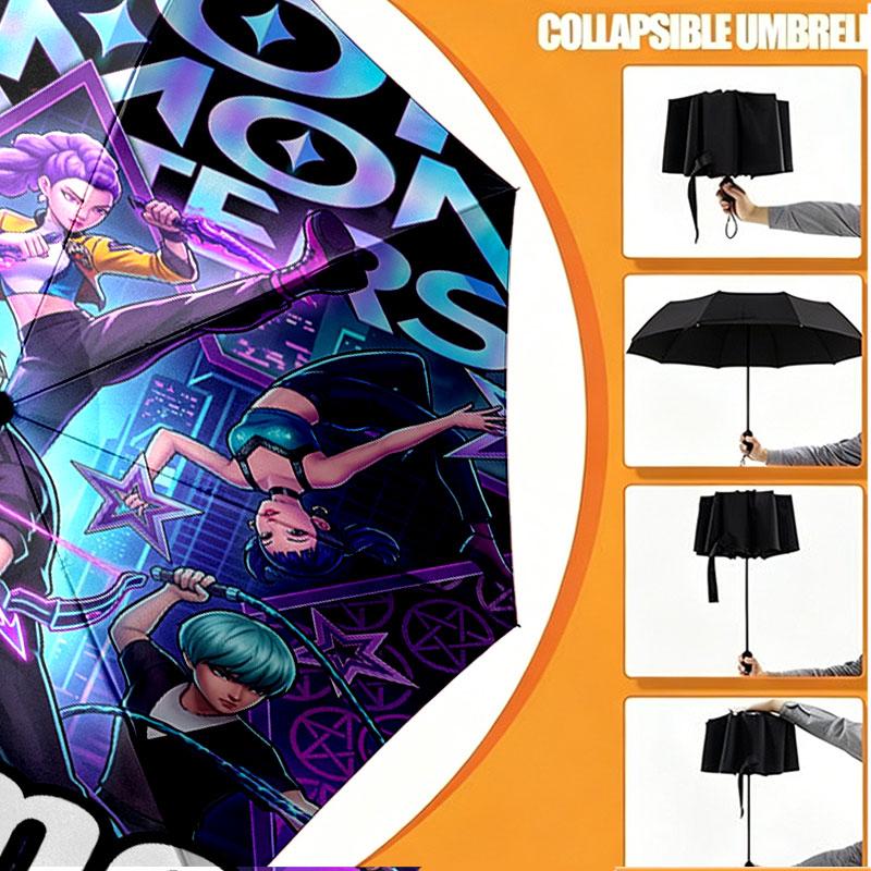 Custom Name Personalized Kpop Demon Hunter Print Umbrella, Auto Open Close, 8‑Rib Sturdy Frame, Commute Camping Hiking Use, Birthday Gift