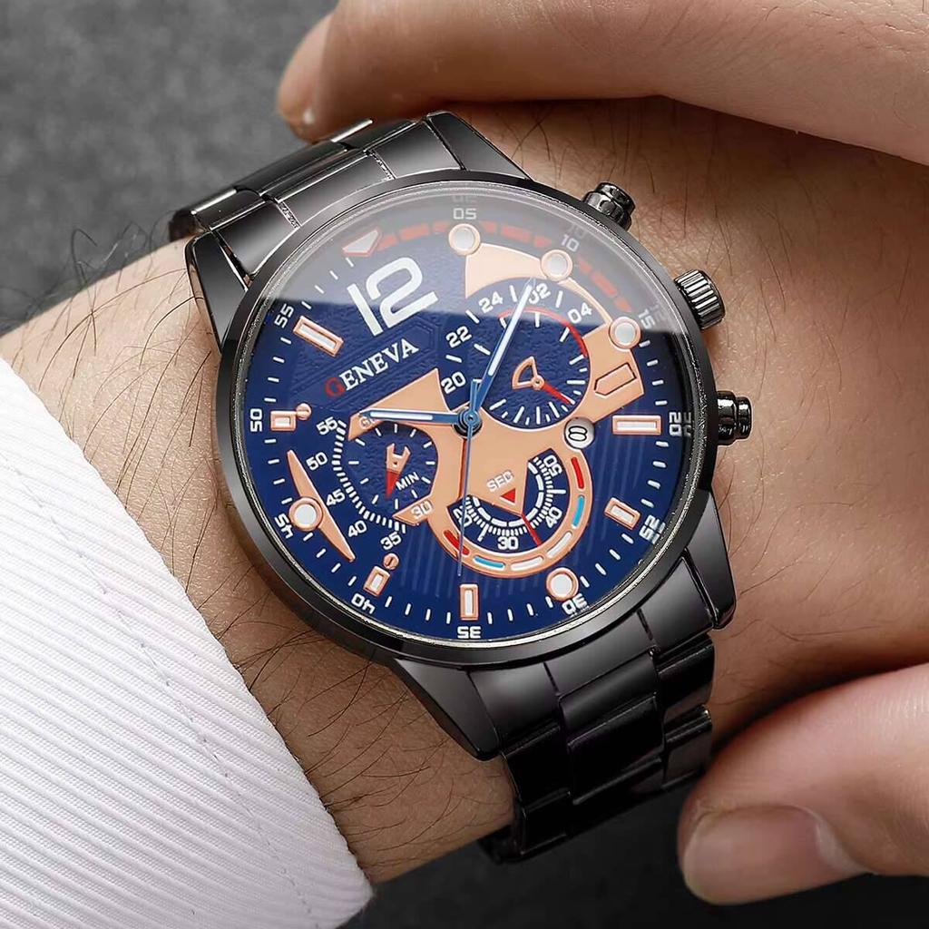 2PCS/Set Fashion Men Business Watches Luxury Analog Quartz Watch With Calendar For Men's Clock Reloj Hombre