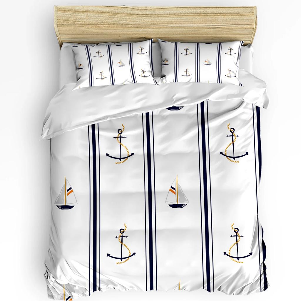 Nautical Anchor Ship Lighthouse Whale Art 3dílná sada povlečení pro manželskou postel Domácí textil Povlak na přikrývku Povlak na polštář Povlak na polštář