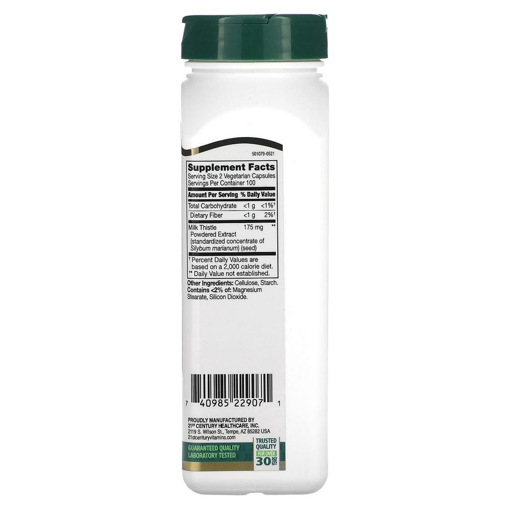 21st Century Standardized Milk Thistle Extract, 175Mg, 200 Veggie Caps (87.5Mg Per Capsule)