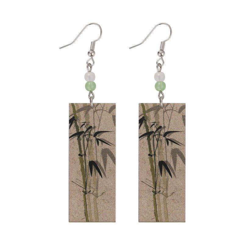 Peony & Bamboo Long Retro Earrings: Chinese Style Creative Acrylic Hooks for Women