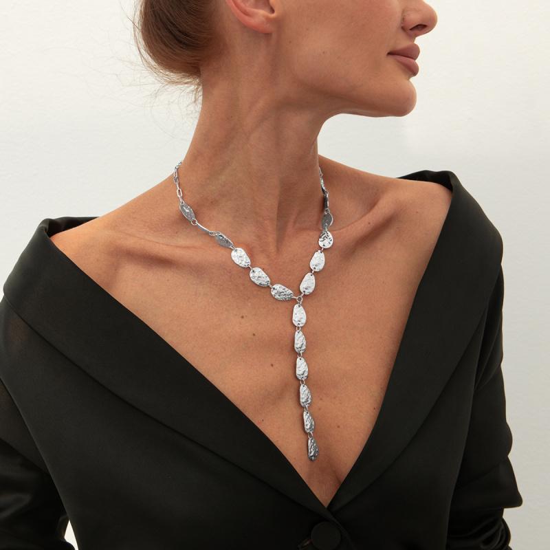 Corrente Irregular Barroca em Y para Clavícula Estilo Minimalista Pingente Plano de Gota d'Água Colar Mulheres Atacado