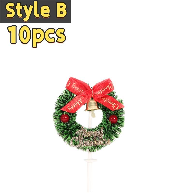 10pcs Christmas Cake Picks Cake Toppers with Bow Holiday Cupcake Toppers Wreath for Holiday Christmas Cake Ornaments Decorations