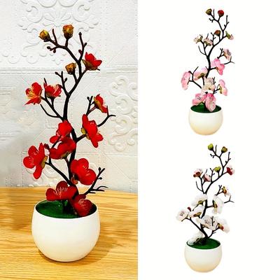 Ein künstlicher Pflaumenblumentopf für Hochzeiten, Partys, Heimdekoration - realistische Blumenarrangements für Hotels, Restaurants, Bars und Wanddekoration