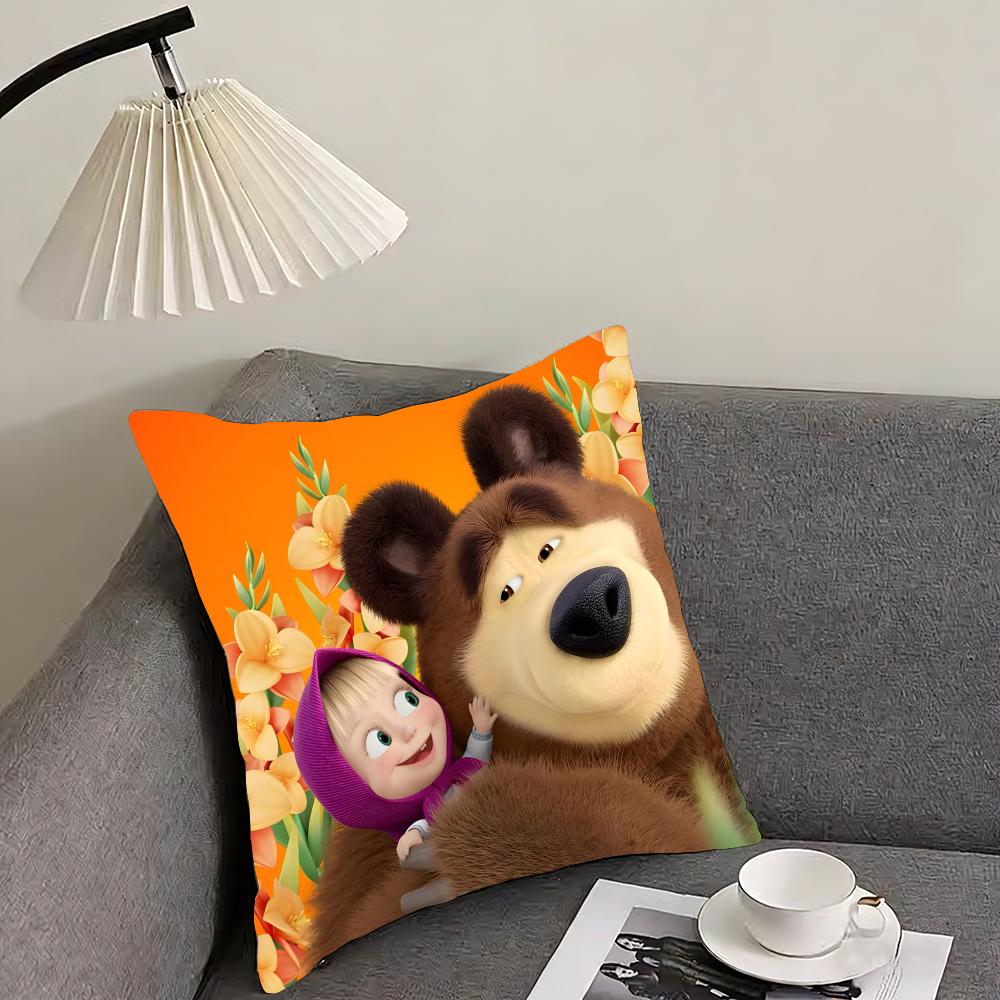 

MMasha And The BearR Cartoon Cushion Cover Pillowcase Ultra Soft Skin Friendly Fabric Cloud Like Comfort Concealed Zipper 30x30cm