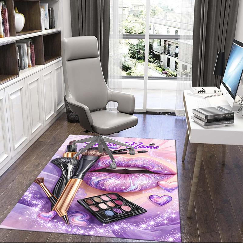 1PC Custom Name Lip Art Makeup Fantasy Theme Floor Mat Ideal for Living Room, Game Rooms, Office, Bedroom,Floor Mat Playful Design